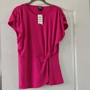 INC International Concepts Pink Flutter Sleeve Blouse with Tie Front